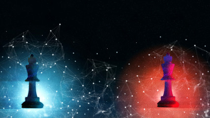 Futuristic digital chess game concept of innovation strategy thinking and planning for future business transformation evolution management in disruption competitive world