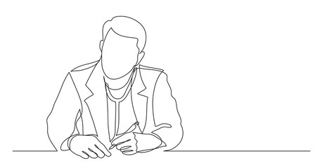 one line vector drawing of hospital doctor listening carefully making notes during meeting