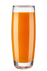 Glass of fresh carrot juice isolated on white background. 