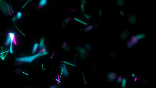 Rotating neon triangles.Retro futuristic flight over space, seamless background 80s retro fantasy.
