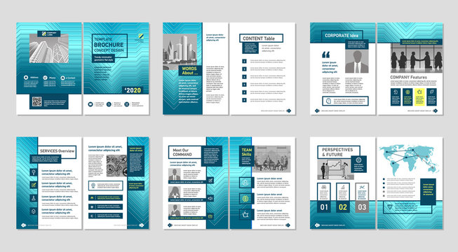 Brochure creative design. Multipurpose template, include cover, back and inside pages. Trendy minimalist flat geometric design. Vertical a4 format.