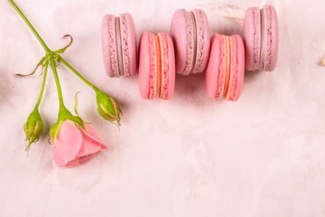 macaron, pastel color, dessert cake (natural macaroons). top copy space. food background
