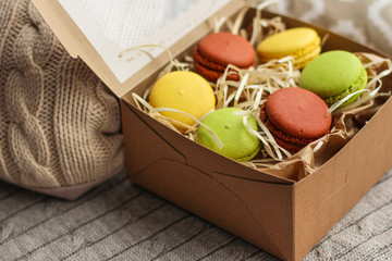macaron, pastel color, dessert cake (natural macaroons). top copy space. food background