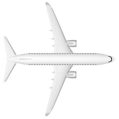 A modern jet passenger white plane on the runway. View from above. A well-designed image with a mass of small details.