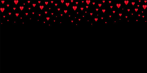 The romantic rain. The falling red hearts. Vector.