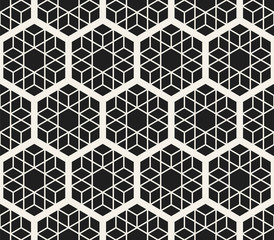 Vector seamless abstract pattern. Modern stylish striped lattice texture. Repeating geometric tiles with hexagonal elements.