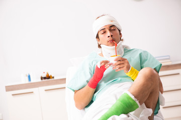 Young injured man staying in the hospital 