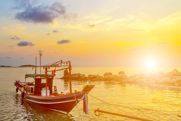 Spring sunset boat fishing