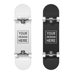Skateboarding. Vector Realistic 3d White and Black Blank Skateboard Icon Set Closeup Isolated on White Background. Design Template of Skate Board Showing the Bottom for Mockup. Top view © gomolach