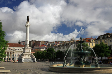 Fototapeta na wymiar Rossio Square, Column of Pedro IV, Lisbon, Portugal