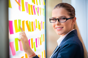 Beautiful female employee with many conflicting priorities 