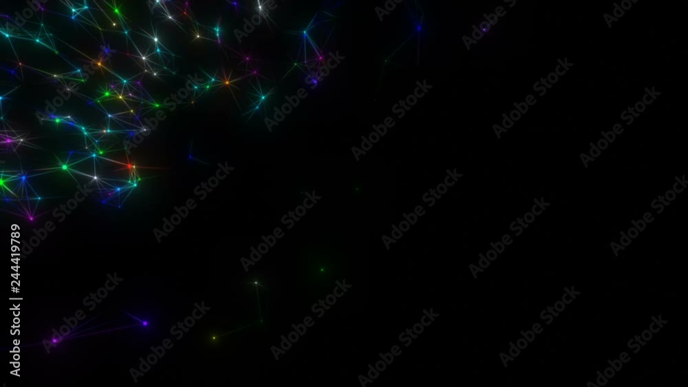 Poster multi-colored links in the corner of the screen.flying in a fantasy abstract science, technology and