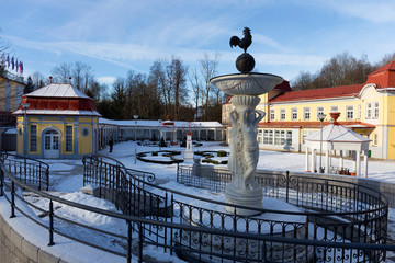 Snowy Spa Libverda in north Bohemia in the sunny Day, Czech Republic