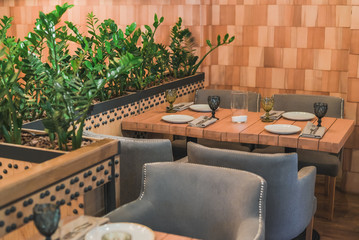 Place in a restaurant with table and chairs