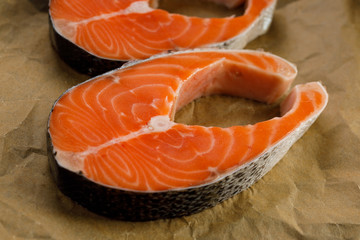 Salmon steak on paper