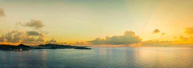 Panorama of Roatan, Honduras at sunrise, beautiful scenic
