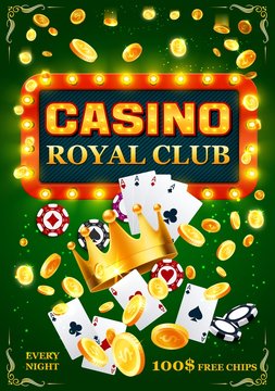 Casino poker cards, chips and golden coins