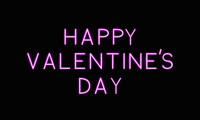 Happy Valentine’s Day 3d neon banner on dark background.