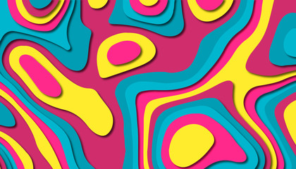 Paper art cartoon abstract waves. Paper carve background. Modern origami design template.Paper cut background. Abstract realistic paper decoration for design textured