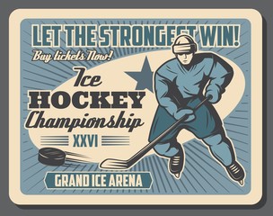 Naklejka premium Ice hockey sport player, rink and puck