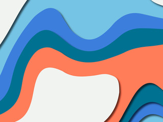 Paper art cartoon abstract waves. Paper carve background. Modern origami design template.Paper cut background. Abstract realistic paper decoration for design textured