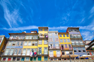 Porto, Portugal-October 19, 2017: Beautiful and colorful Porto Streets near Rio Douro