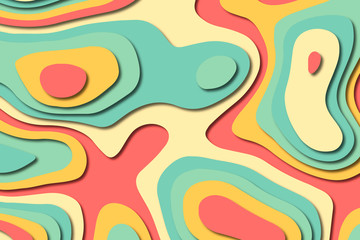 Paper art cartoon abstract waves. Paper carve background. Modern origami design template.Paper cut background. Abstract realistic paper decoration for design textured