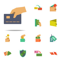 hand holds a credit card colored icon. Banking icons universal set for web and mobile
