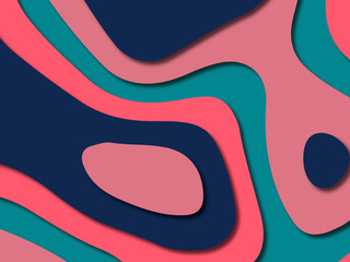 Paper art cartoon abstract waves. Paper carve background. Modern origami design template.Paper cut background. Abstract realistic paper decoration for design textured