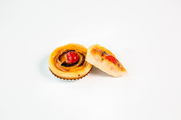 cherry small cake on a white background