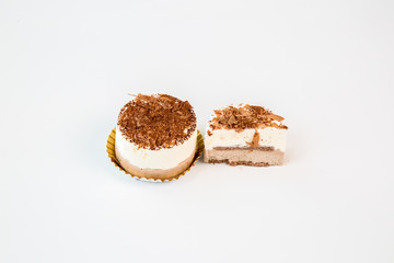 chocolate small cake on a white background