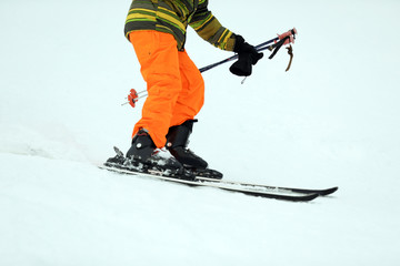 Fototapeta na wymiar Skier on slope at resort, closeup. Winter vacation