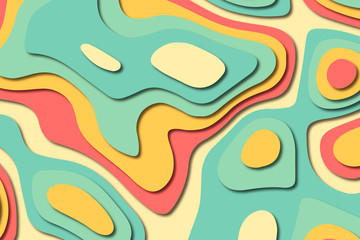 Paper art cartoon abstract waves. Paper carve background. Modern origami design template.Paper cut background. Abstract realistic paper decoration for design textured