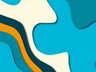 Paper art cartoon abstract waves. Paper carve background. Modern origami design template.Paper cut background. Abstract realistic paper decoration for design textured