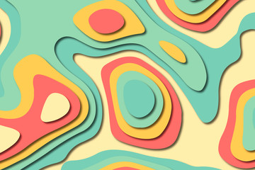 Paper art cartoon abstract waves. Paper carve background. Modern origami design template.Paper cut background. Abstract realistic paper decoration for design textured