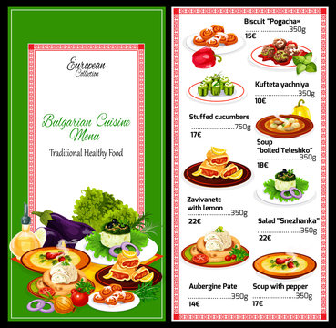 Bulgarian cuisine menu, salad and soup dishes