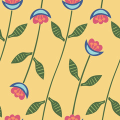 Celebrate nature with this colorful floral seamless pattern. Modern, pretty, flowing lines of abstract flowers and leaves. For textiles, home decor, fashion, gift wrapping paper and invitations.