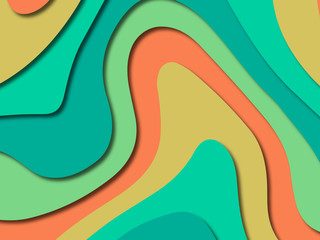 Paper art cartoon abstract waves. Paper carve background. Modern origami design template.Paper cut background. Abstract realistic paper decoration for design textured