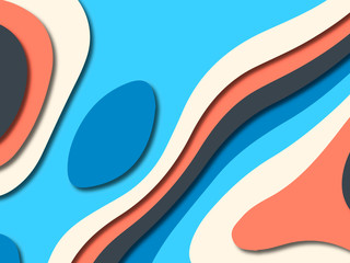 Paper art cartoon abstract waves. Paper carve background. Modern origami design template.Paper cut background. Abstract realistic paper decoration for design textured