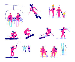 8592160 Set of Skiers and snowboarder