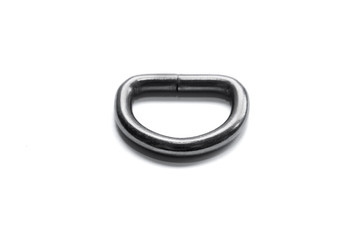 Metal half ring of black color isolated on white background. Fittings. View from above