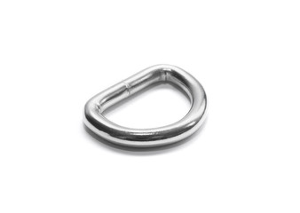Metal half ring of silver color isolated on white background. Fittings. View from above