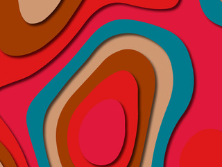 Paper art cartoon abstract waves. Paper carve background. Modern origami design template.Paper cut background. Abstract realistic paper decoration for design textured