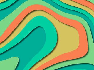 Paper art cartoon abstract waves. Paper carve background. Modern origami design template.Paper cut background. Abstract realistic paper decoration for design textured