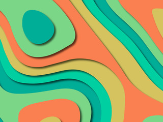 Paper art cartoon abstract waves. Paper carve background. Modern origami design template.Paper cut background. Abstract realistic paper decoration for design textured