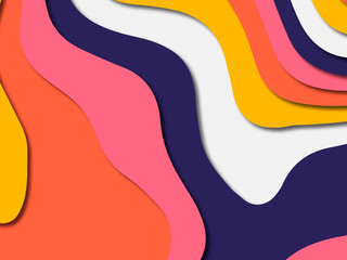 Paper art cartoon abstract waves. Paper carve background. Modern origami design template.Paper cut background. Abstract realistic paper decoration for design textured