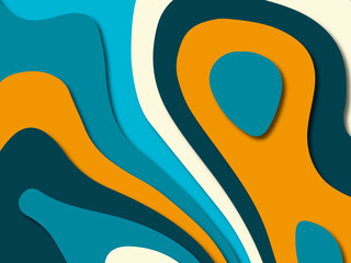 Paper art cartoon abstract waves. Paper carve background. Modern origami design template.Paper cut background. Abstract realistic paper decoration for design textured