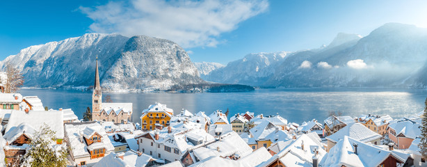 Hallstatt panorama in winter, Salzkammergut, Austria