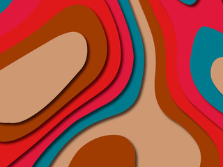 Paper art cartoon abstract waves. Paper carve background. Modern origami design template.Paper cut background. Abstract realistic paper decoration for design textured