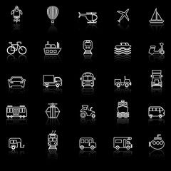 Vehicle line icons with reflect on black background